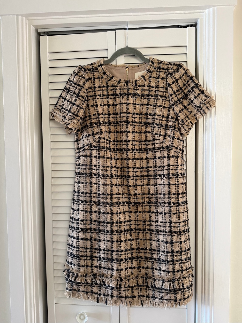 kate spade Beige and Black Tweed Short Sleeve Shift Dress